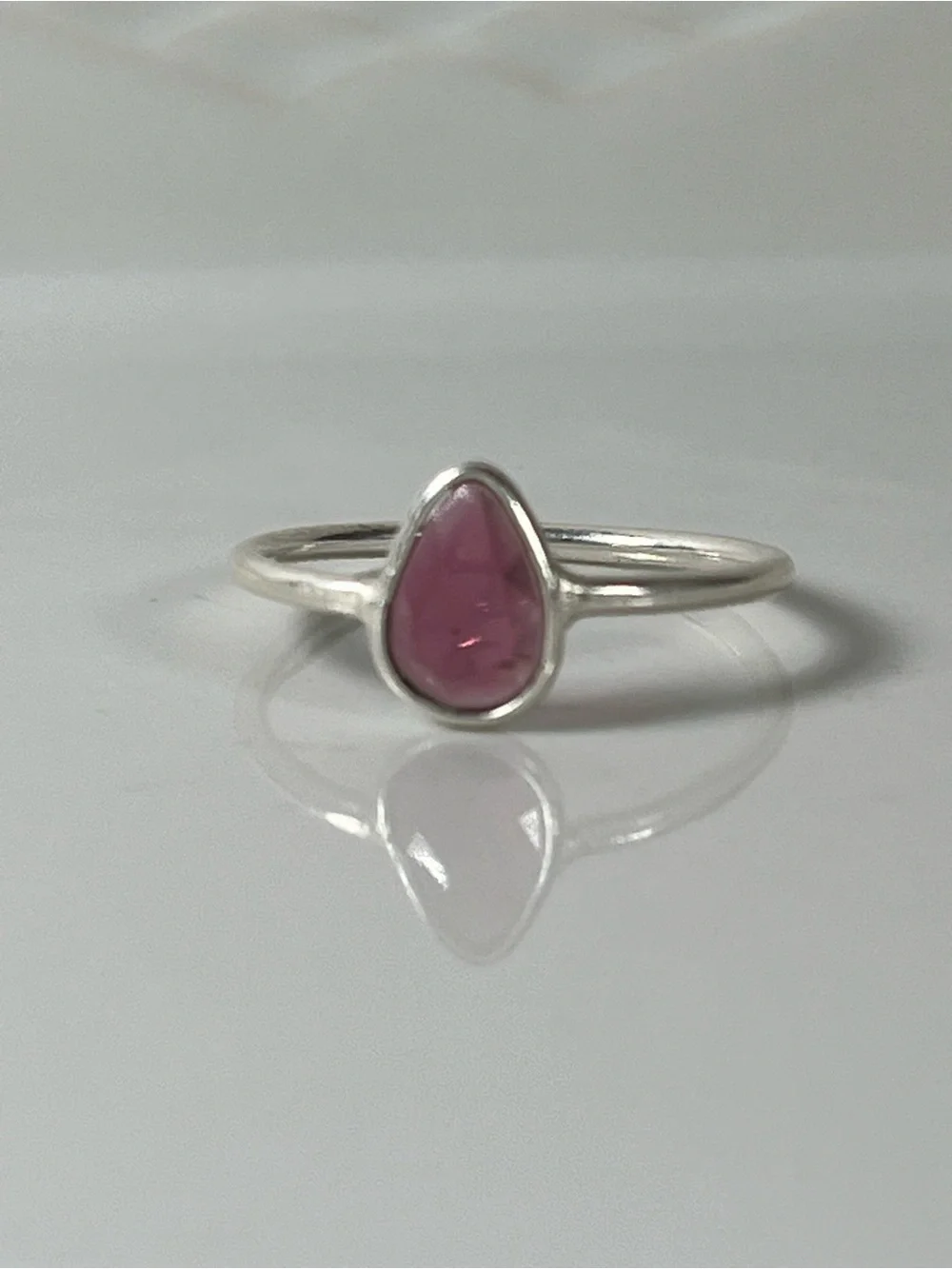 Solid Sterling Silver 925 Ruby Corundum Gemstone Flat Stacker Ring Size 6.5